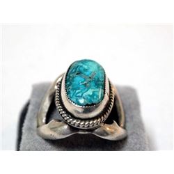 Navajo Sterling Sand Cast Turquoise Ring, Size 8