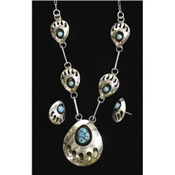 Navajo Bear Paw Turquoise Necklace and Earrings