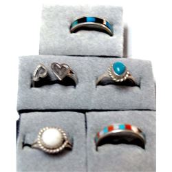 5 Native American Navajo Sterling Silver Rings