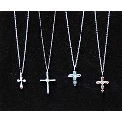 4 Native American Zuni Cross Pendant Necklaces