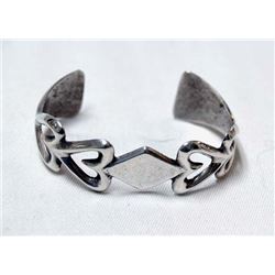 Navajo Sterling Silver Sand Cast Heart Bracelet