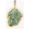 Image 1 : Gold Gilt Carved Turquoise Leaf Necklace