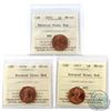 1972, 1974, 1977 Canada Rotated Dies 1-cent ICCS Certified MS-65 Red. 3pcs.