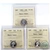 1963, 1965, 1966 Canada 10-cent ICCS Certified PL-66 Heavy Cameo. 3pcs.