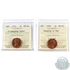 Image 1 : 1955 Canada 1-cent SF Hanging 5 ICCS MS-62 Red & 1962 Canada 1-cent Hanging 2 MS-63 Red. 2pcs.