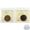 Image 1 : 1-cent 1862 N.S ICCS Certified VG-8 Cleaned & F-12 Corrosion. 2pcs