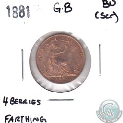 1881 Great Britain Farthing 4 Berries BU (Scratched)