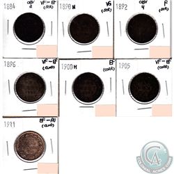 Lot of 7x Canada 1-cent Dated 1884 Obverse 2, 1890H, 1892 Obverse 4, 1896, 1900H, 1905 & 1911 in VG 
