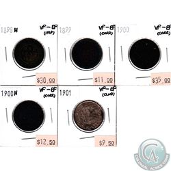 Lot of 5x Canada 1-cent VF-EF Dated 1898H, 1899, 1900, 1900H & 1901 (coins have various impairments)