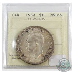 1939 Canada Silver $1 ICCS Certified MS-65