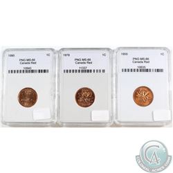 1959, 1978, 1990 Canada 1-cent PNG Certified MS-66 Red. Please note holders may have faint scratches