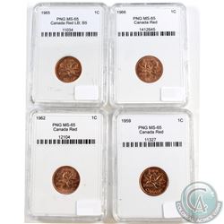 1959, 1962, 1965 LgBds Blt 5, 1968 Canada 1-cent PNG Certified MS-65. Please note holders may have f