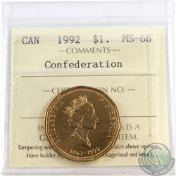 1992 Canada Loon $1 Confederation ICCS Certified MS-66