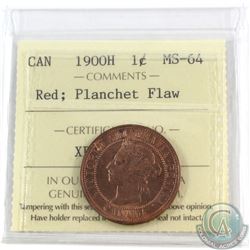 1900H Canada 1-cent ICCS Certified MS-64 Red; Planchet Flaw