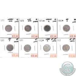Lot of 1870-1907 Canada 5-cent AG to VF-EF (coins have various impairments). 8pcs