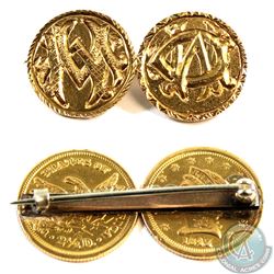 USA Love Token Pin on 2x 1847 $2.5 Dollar Gold Coins.