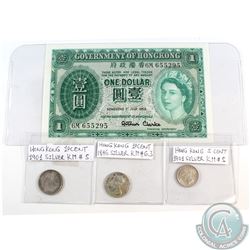 Lot of Hong Kong Silver Coins and Paper Money. You will receive a 1896 10-cent, 1901 10-cent, 1901 5