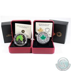 2008 Canada $20 Crystal Raindrop (coin lightly toned) & 2014 $20 Maple Leaf Impression (light scratc