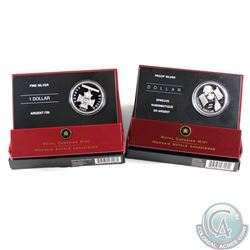 2005 & 2006 Canada Proof Silver Dollars (2005 outer sleeve is scratched & capsules are lightly scrat