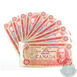 10 x 1975 $50.00 Notes Featuring the RCMP Musical Ride in Average Circulated Condition. 10 pcs.