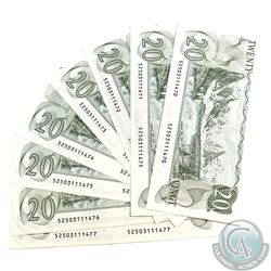 8 x 1979 $20.00 Notes with Thiessen-Crow Signatures and Consecutive Serial Numbers all in UNC Condit