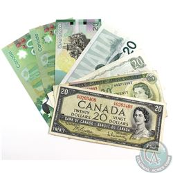 Seven Different Series of $20.00 Note ranging from 1954 to 2015. Included is a 1954, 1969, 1979, 199