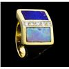 Image 4 : 0.15 ctw Diamond, Opal and Lapis Lazuli Ring - 14KT Yellow Gold