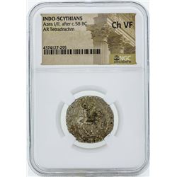 58 BC Indo Scythians Azes I/II AR Tetradrachm Coin NGC Ch VF