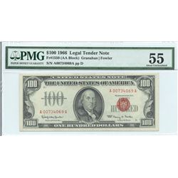 1966 $ 100 Legal Tender Note PMG About Uncirculated 55