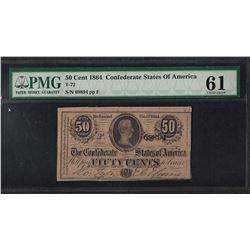 1864 50 Cents Confederate States of America Note T-72 PMG Uncirculated 61