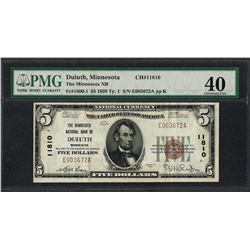 1929 $5 National Currency Note Duluth, MN CH# 11810 PMG Extremely Fine 40