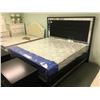 Image 2 : WYNWOOD DARK WOOD & MOSAIC GLASS WITH LEATHER KING SIZE BED WITH 2 NIGHT STANDS WITH CHARGING