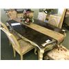 Image 2 : WHITE WOOD & DARK MARBLE TOP DINING TABLE WITH 6 CHAIRS & 4 DOOR MARBLE TOP BUFFET - RETAIL $17,800
