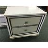 Image 2 : WHITE WOOD WITH MOSAIC GLASS & LEATHER KING SIZE BED WITH 2 DRAWER NIGHT STAND