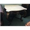 Image 2 : PAIR OF ORNATE WOOD MARBLE TOP END TABLES