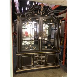 SCHNADIG DARK WOOD & METAL GLASS FRONT ILLUMINATED HUTCH ON BUFFET