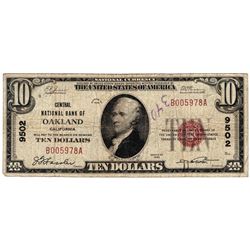1929 $10 National Currency Note Oakland, CA CH#9502