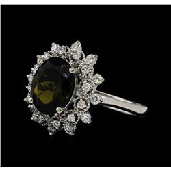 2.65 ctw Green Tourmaline and Diamond Ring - 14KT White Gold