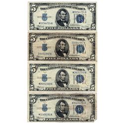 Lot (4) 1934 $5 Silver Certificate Notes