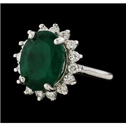 7.18 ctw Emerald and Diamond Ring - 14KT White Gold