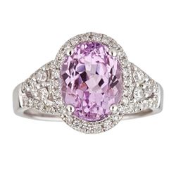 4.17 ctw Kunzite and Diamond Ring - 14KT White Gold