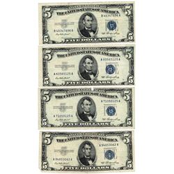 Lot (4) 1953 $5 Silver Certificate Notes