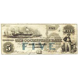 1853 $5 The Cochituate Bank, Boston, MA Obsolete Bank Note