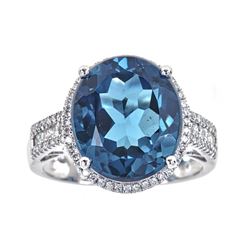 10.48 ctw London Blue Topaz and Diamond Ring - 14KT White Gold