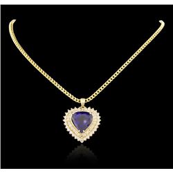 14KT Yellow Gold 17.40 ctw GIA Cert Tanzanite and Diamond Pendant With Chain