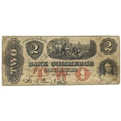 1861 $2 Bank of Commerce, Savannah, GA Obsolete Bank Note