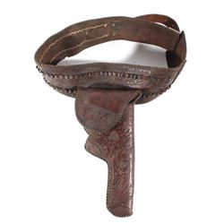 Early Montana Carved & Tooled Leather Holster Belt