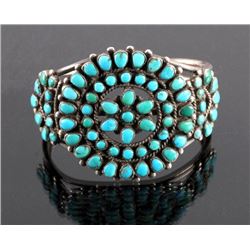Navajo Sterling Silver Turquoise Petit Point Cuff