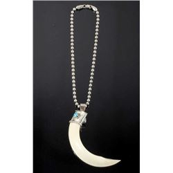 Navajo Wild Boar Tusk, Silver & Turquoise Necklace