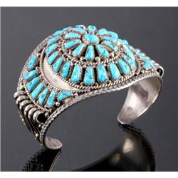 Signed Navajo Sterling Silver and Turquoise Cuff